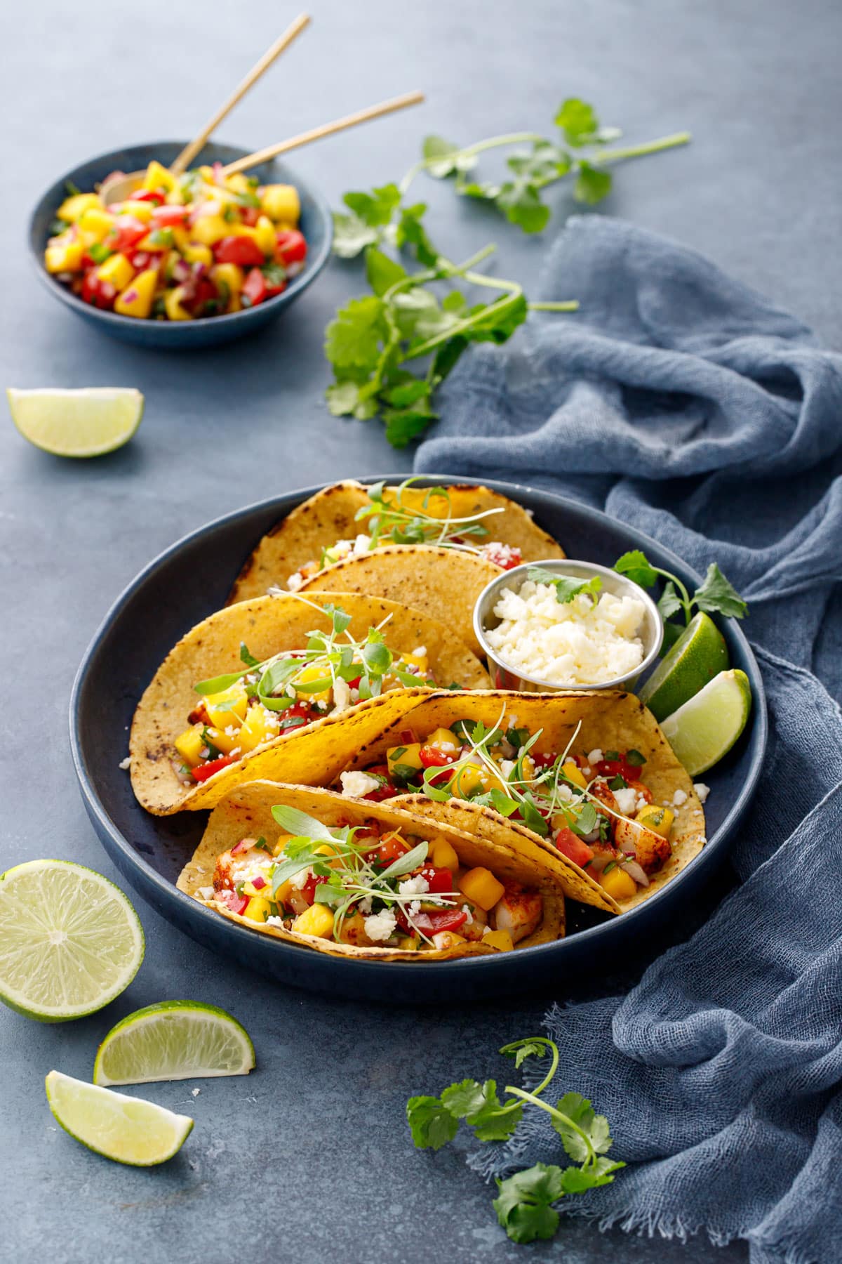 Fast Shrimp Tacos with Mango Salsa